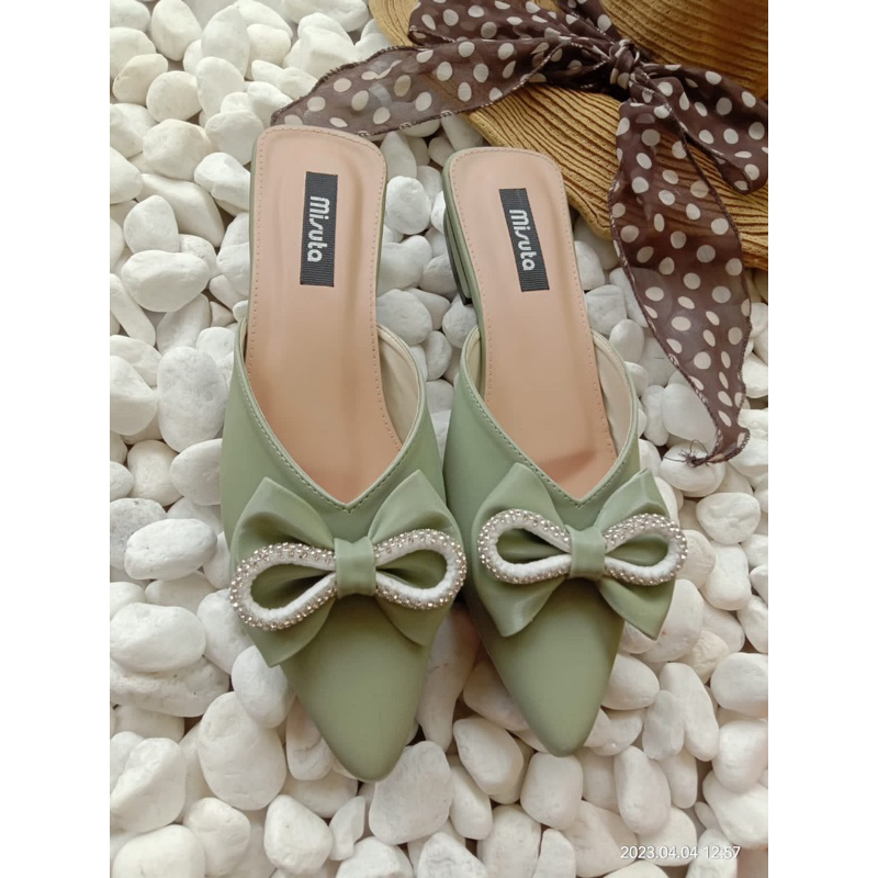 Misuta slip on sandal kode fiteri pita heels 2 cm