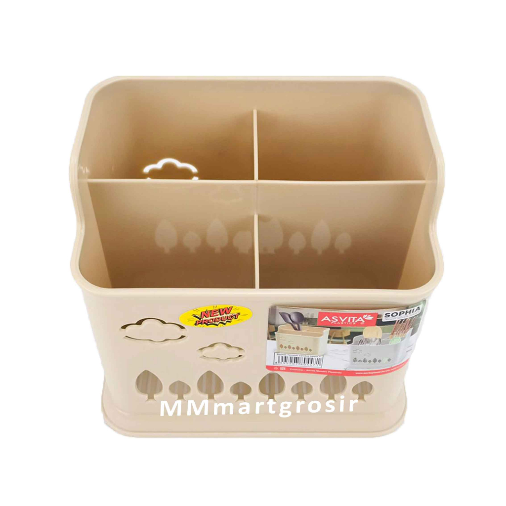 ASVITA Plastik / Tempat Sendok Shopia Sekat 4 / Tempat Sendok Plastik / Serbaguna