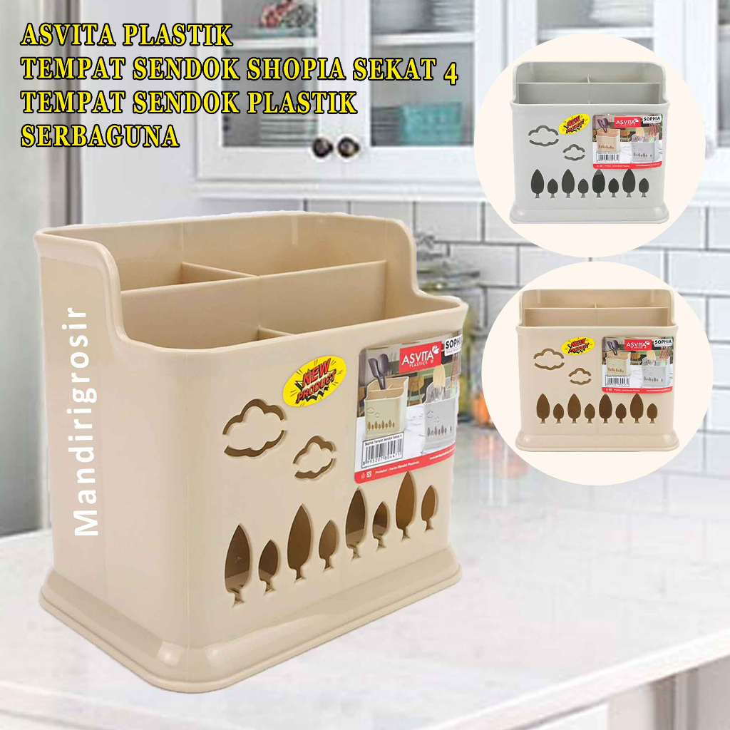 Tempat Sendok Shopia Sekat 4* ASVITA Plastik* Tempat Sendok Plastik