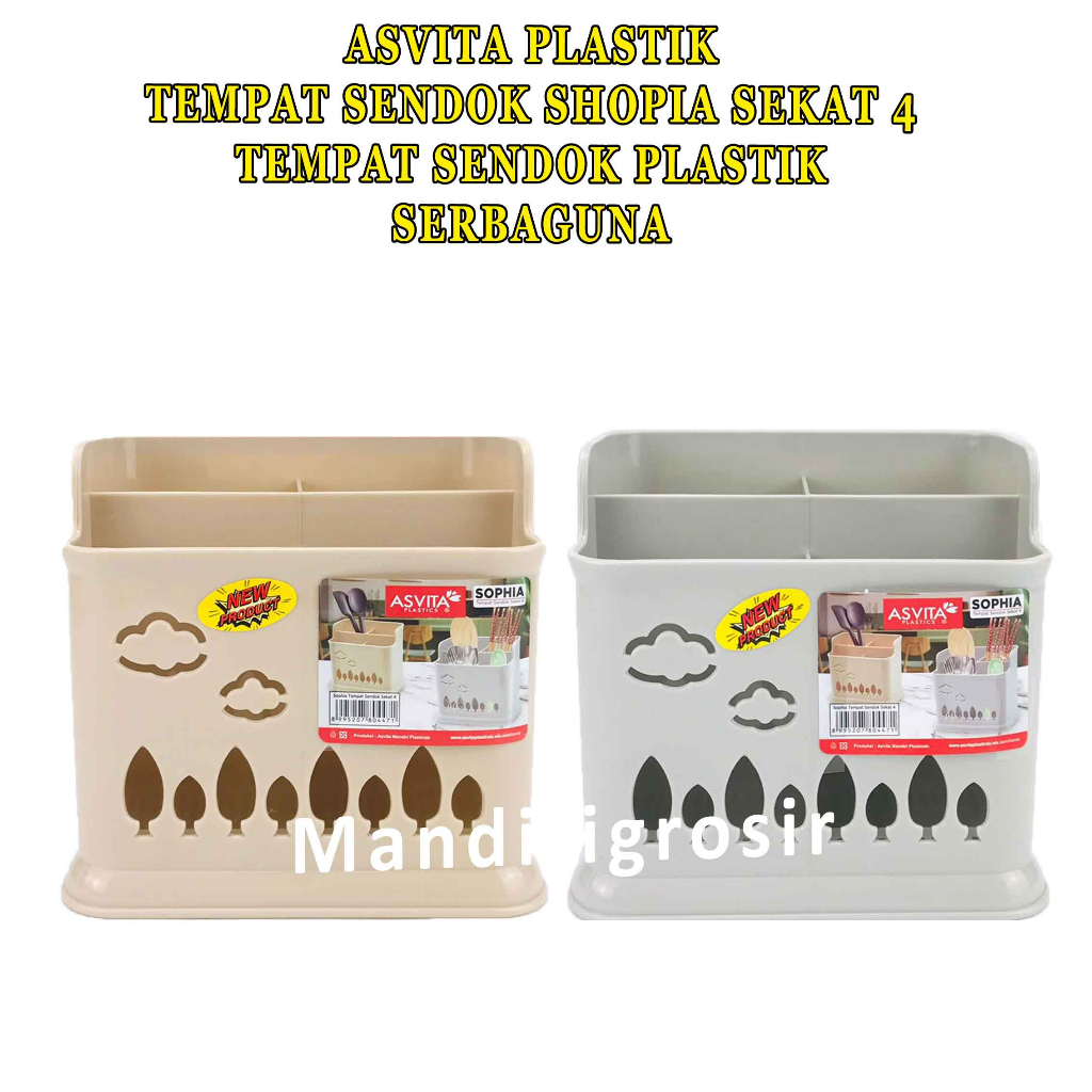 Tempat Sendok Shopia Sekat 4* ASVITA Plastik* Tempat Sendok Plastik