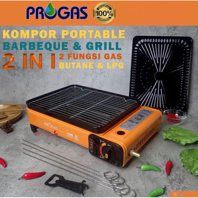 [ Progas ] Kompor Gas Portable Camping Progas Panggang Sate / Barbeque / Mix 2 in 1 - 1 Tungku