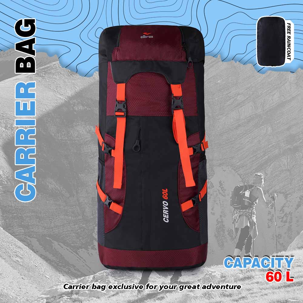 Justrue Cervo Tas Gunung 60 Liter Ransel Camping Hiking 60L Marun