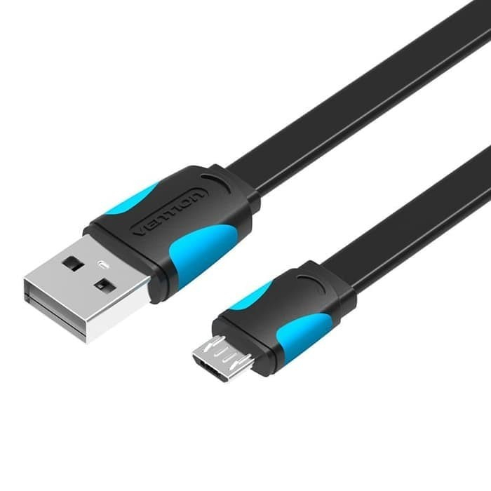 [0.25M - A08 Black] Vention Kabel Data Micro USB Flat Sync &amp; Charge