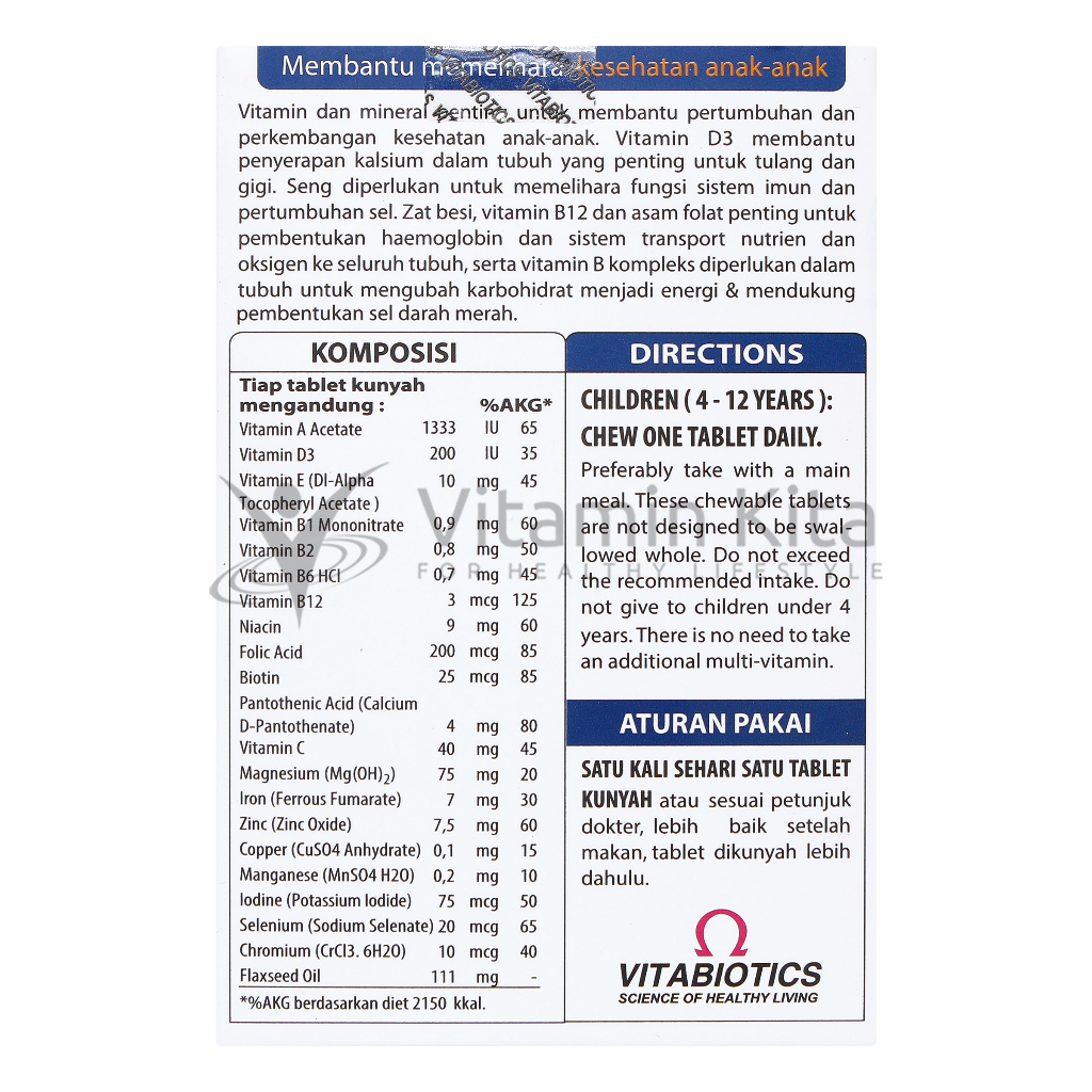 VITABIOTICS WELLKID 1 BOX ISI 30 TABLET MEMBANTU MEMELIHARA KESEHATAN ANAK-ANAK USIA 4-12 TAHUN