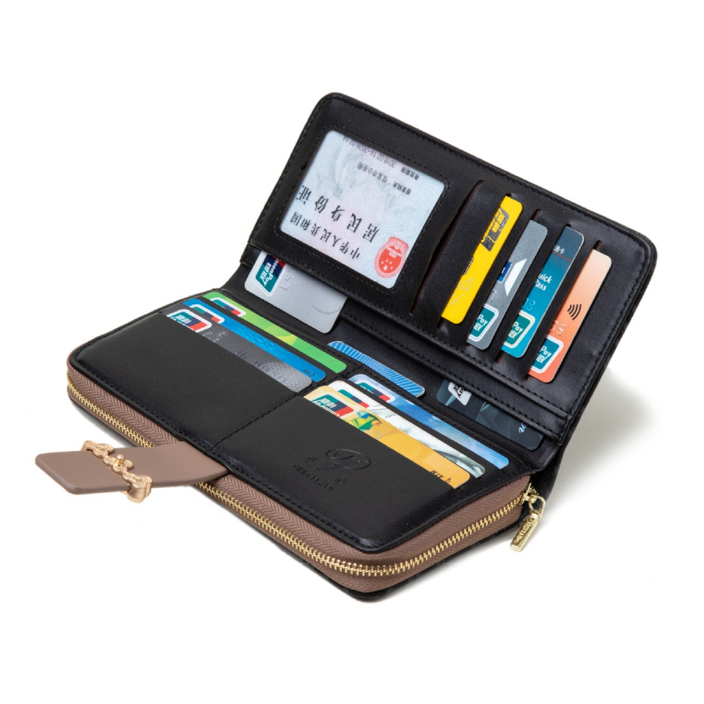 DOMPET LIPAT PANJANG WANITA KEKINIAN MURAH BRANDED PRETTYZYS ORIGINAL BESAR KULIT HITAM HALINA PREMIUM BATAM WA676B5 KOREA IMPORT SLOT KARTU UANG KOIN CEWEK FASHION SIMPLE RESLETING REMAJA LUCU
