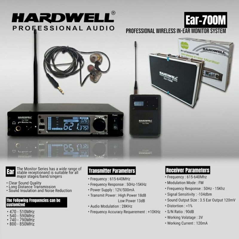 ORIGINAL Mic Wireless Ear Monitor HARDWELL EAR 700M Clip On Jepit Lapel UHF TERLARIS