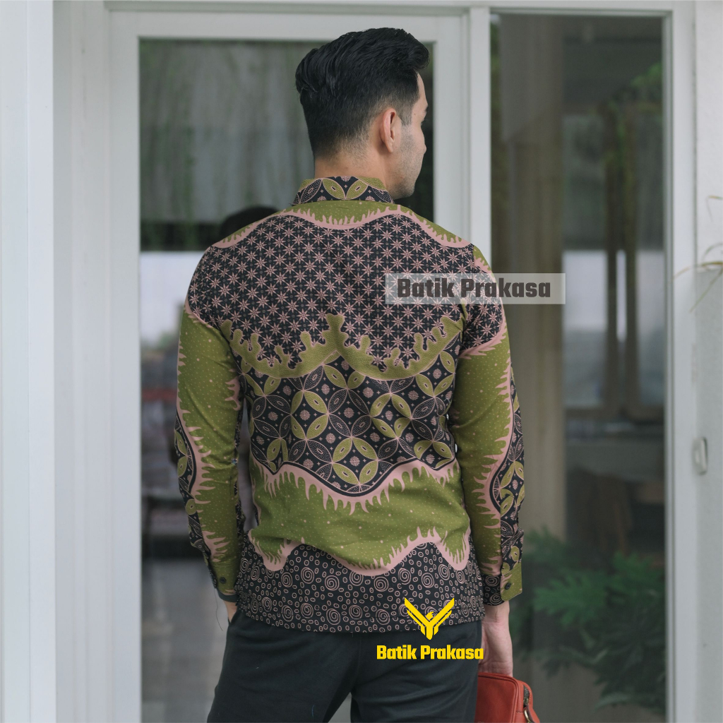 Kemeja Batik Prakasa Motif Dipa Dahana Hijau Slimfit Lengan Panjang Batik Solo