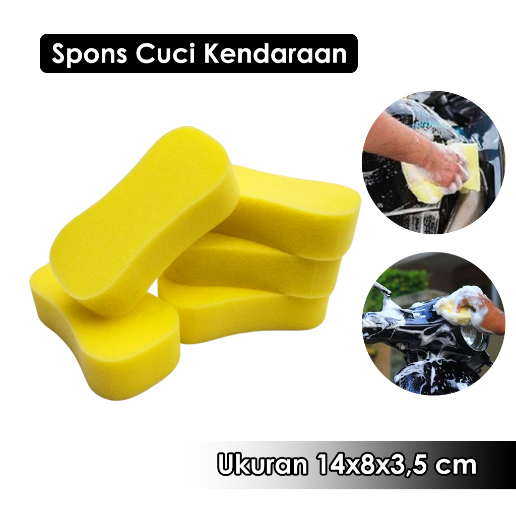 2 In 1 Bundling Sponge Busa Cuci Mobil Motor Piring Kuning 8 Busa Foam Wash Tebal Spons + Kanebo Lembaran Size Kemasan 21x16x0.2 Spon Lap Mobil Motor Serbaguna