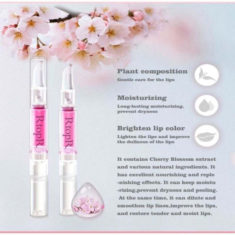 RTOPR CHERRY BLOSSOM LIP SERUM SERUM BIBIR EKSTRAK TANAMAN BUNGA SAKURA MELEMBABKAN MENCERAHKAN BIBIR-3ml