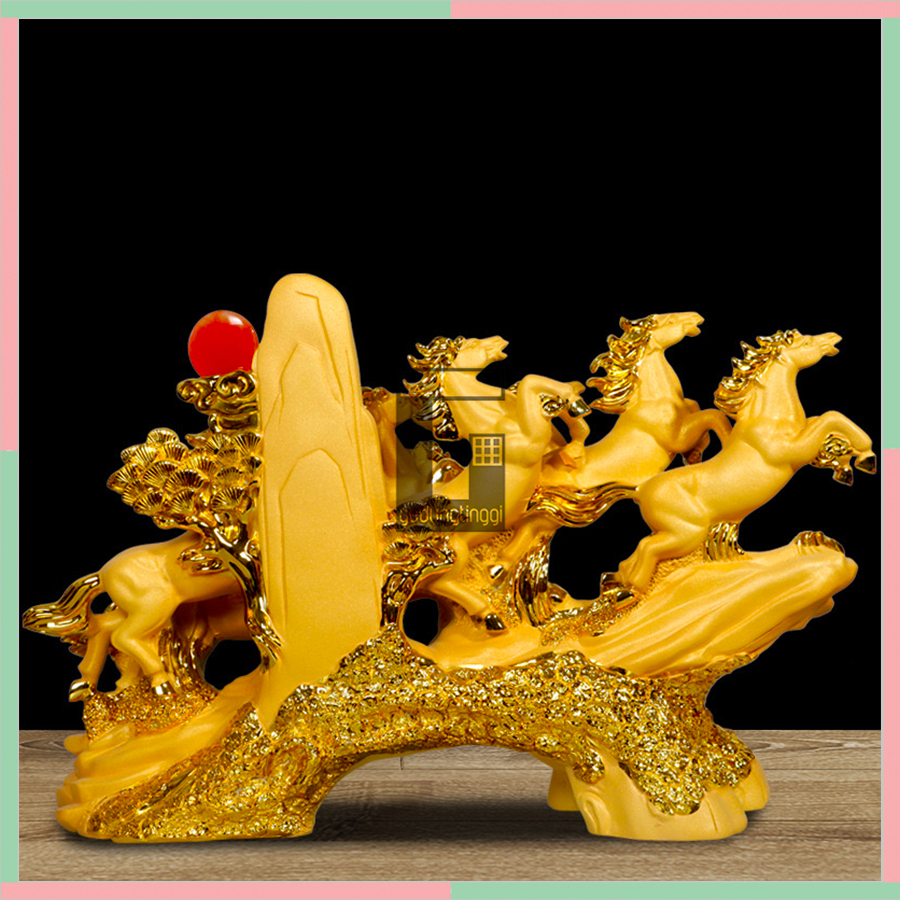 Pajangan Patung Mainan Boneka Meja Kantor Shio Sio Kuda Kudaan Poni Pony Fengshui Feng Shui Fengsui Decoration Gelang Amulet Keberuntungan Rejeki Gold Emas Klok Altar Sembahyang Batu Giok Resin Rupang Gelang Tasbih Buddha Budha Statue Necklace Besar Jumbo