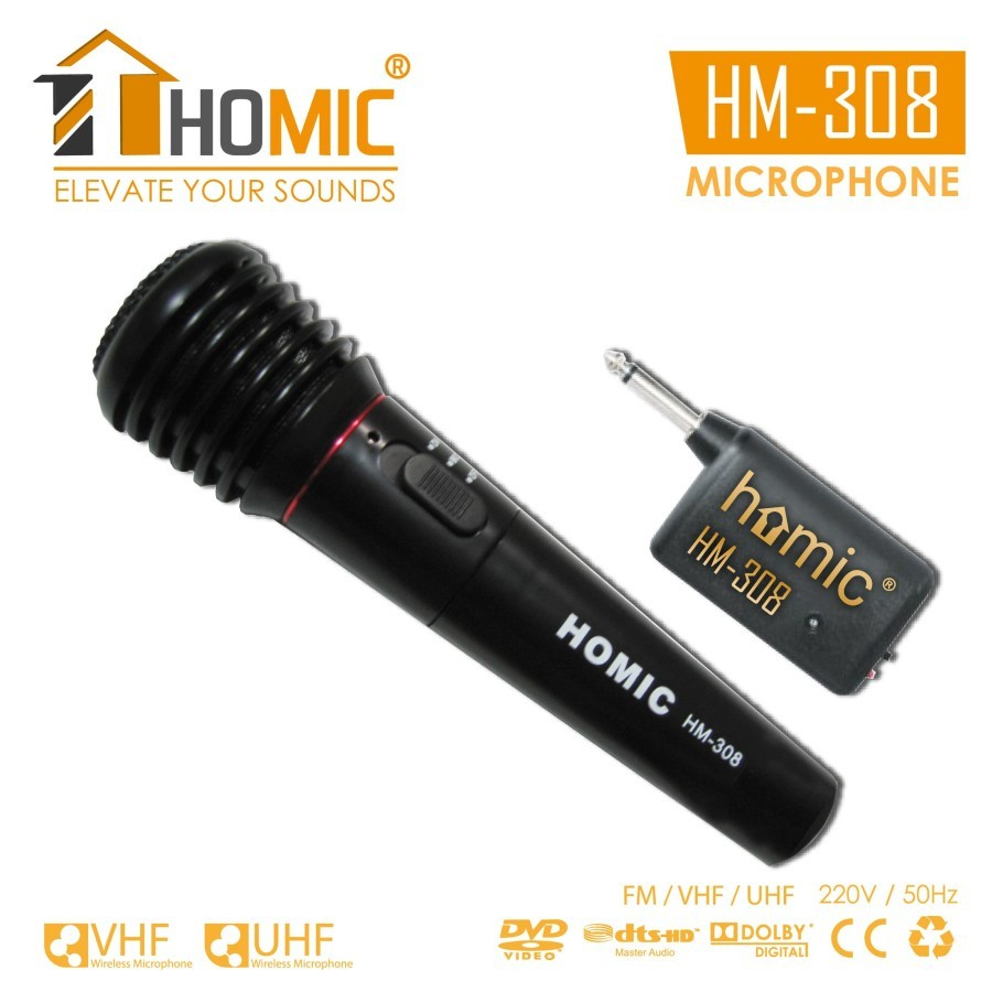 COD MIC HOMIC HM-308 Microphone single wireless Homic 308 2in1 (wireless dan kabel)  MICROPHONE WIRE