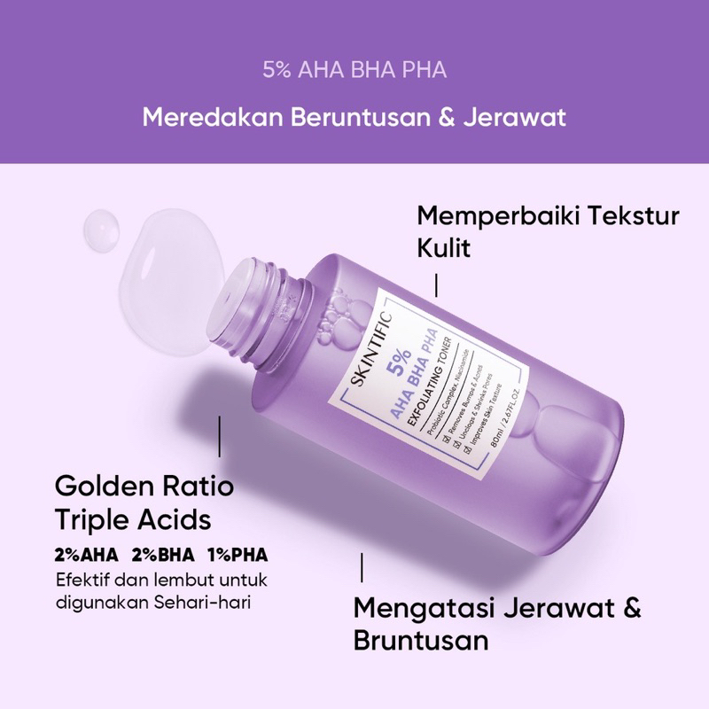 SKINTIFIC Pure Centella Acne Calming Toner | 5X Ceramide Soothing Toner | 4D Hyaluronic Acid Barrier Essence Toner | 5% AHA BHA PHA Exfoliating Toner | Glycolic Acid Daily Clarifying Toner | Toner Wajah Menghidrasi Melembabkan Menenangkan Skin Barrier