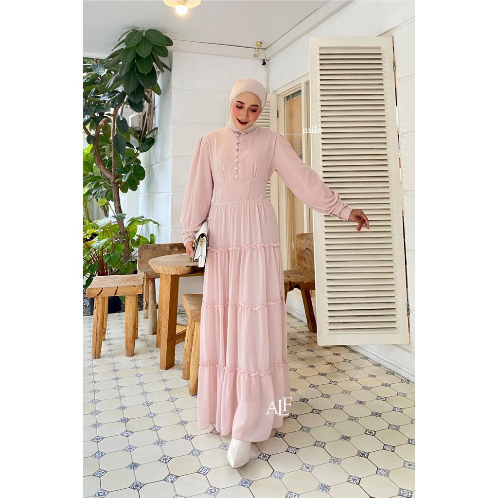 Gamis Premium, Polos Putih Tulang Kancing Maxi Ceruty Babydoll | ORIGINAL ALFAINA AYESHA DRESS