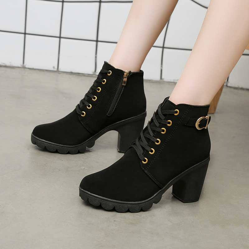 Korean Boots Laces Zipper Ankle Heels Wanita 5397 (36 - 40)