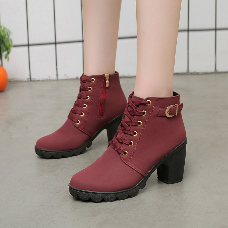 Korean Boots Laces Zipper Ankle Heels Wanita 5397 (36 - 40)