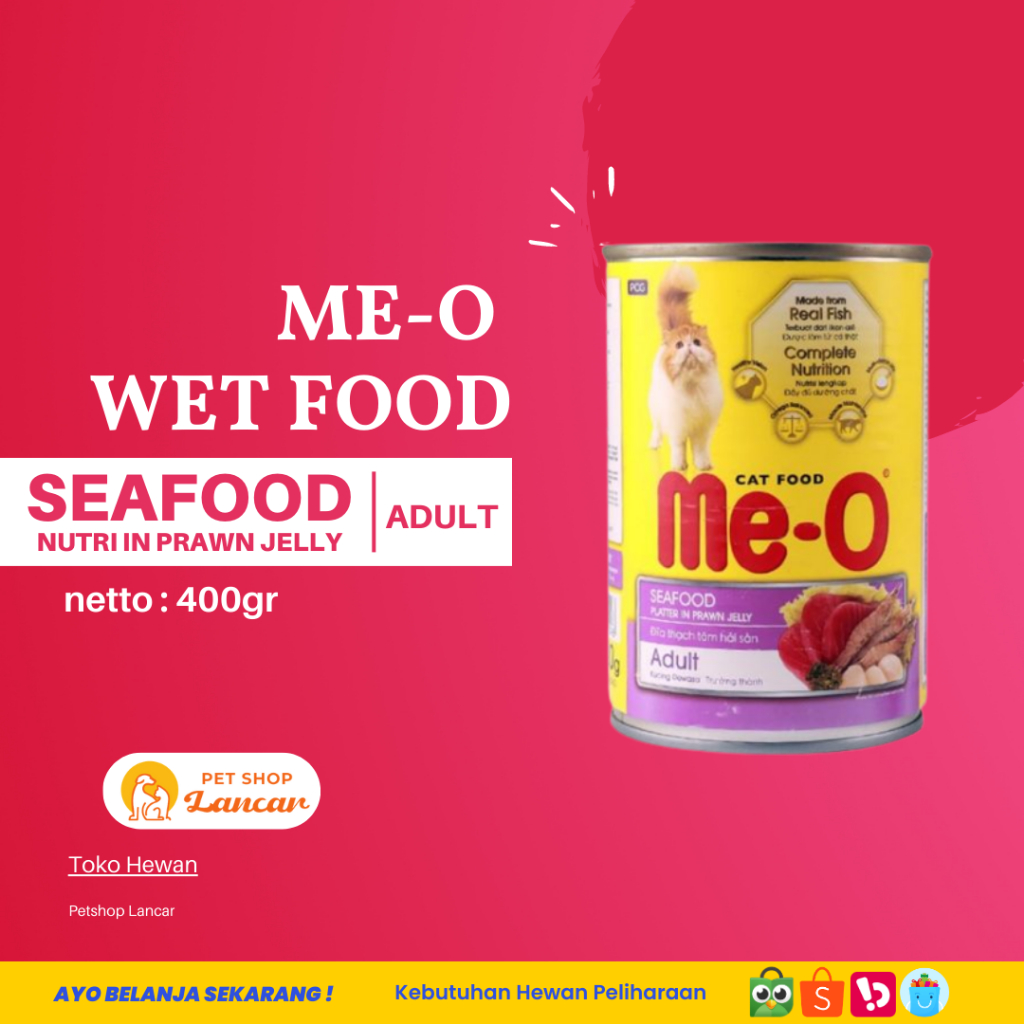 Me-O Kaleng 400 Gr | makanan kucing meo sardine prawn jelly