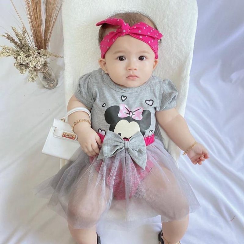 [0-18 bln] BAJU SETELAN BAYI PEREMPUAN 3in1 JUMPER ROK TUTU BANDANA TSUM TSUM 0 3 6 12 18 bulan / HAMPERS KADO LAHIRAN BAYI CEWEK