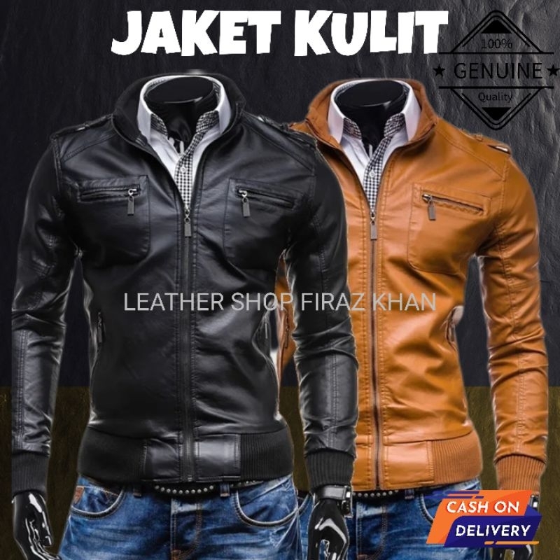 Jaket Semi Kulit Pria BLACK-TAN 90% Mirip Kulit Asli #1 QUALITY