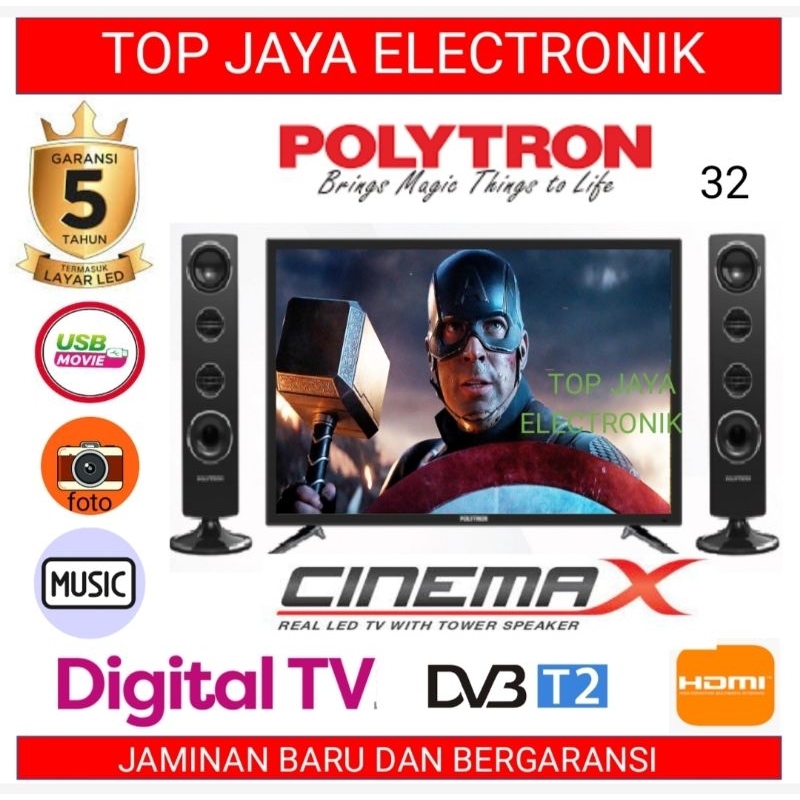 LED TV POLYTRON 32 INCH DIGITAL TV DVB-T2,EWS CINEMAX BARU BERGARANSI RESMI