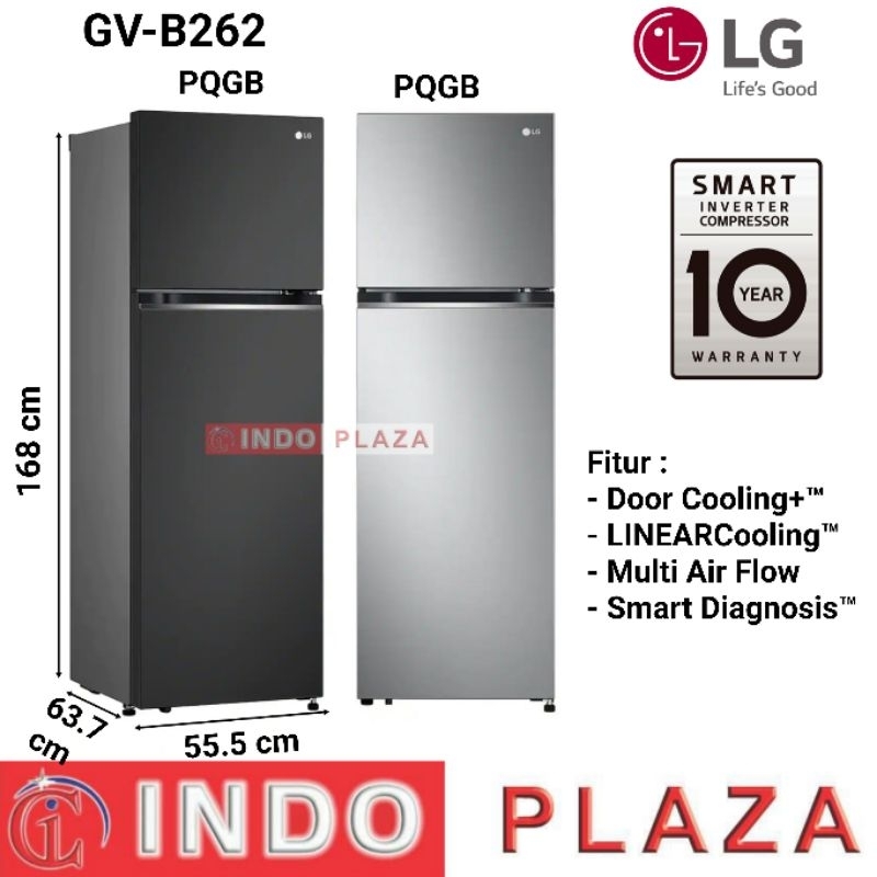 KULKAS LG 2 PINTU SMART INVERTER GV-B262PQGB / PLGB 287 L
