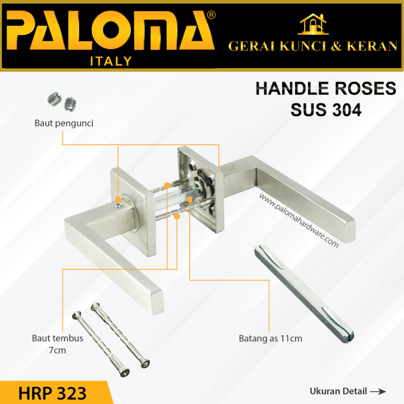 Handle Pintu Roses PALOMA HRP 323 LHT GERARDO SQ STAINLESS STEEL