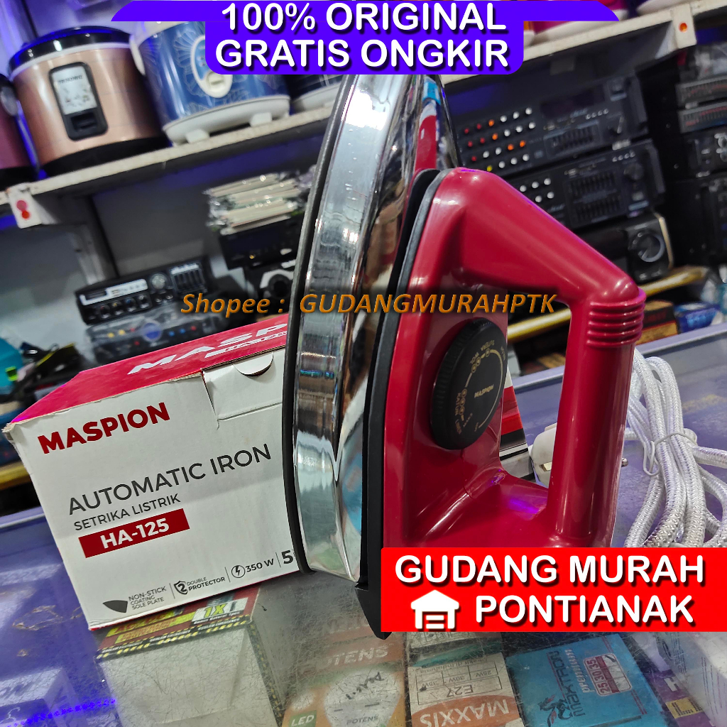 SETRIKA LISTRIK AUTOMATIC MASPION DOUBLE PROTECTOR COATING SOLE PLATE HA-125 ANTI LENGKET