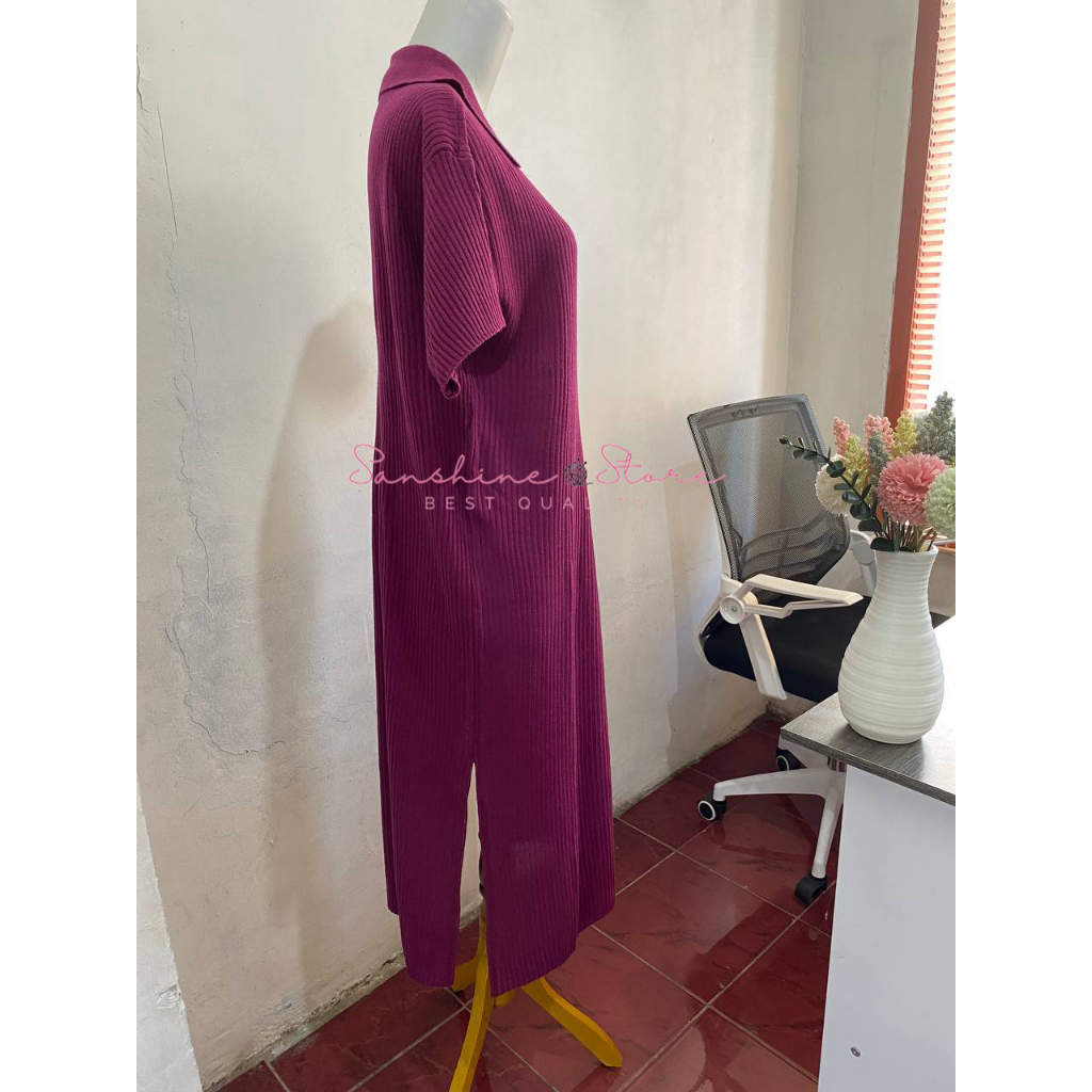 Midi Dress Busui Rajut Tunik Tangan Pendek Kancing