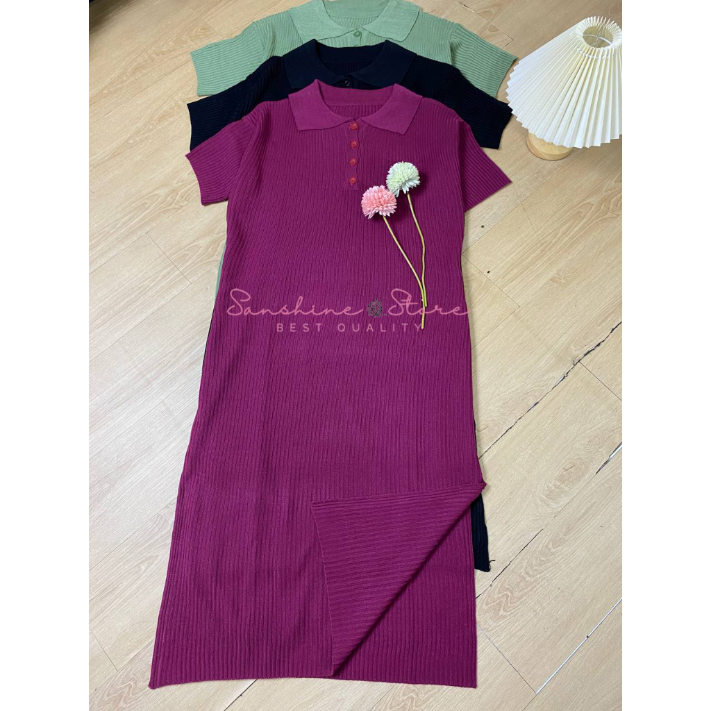 Midi Dress Busui Rajut Tunik Tangan Pendek Kancing