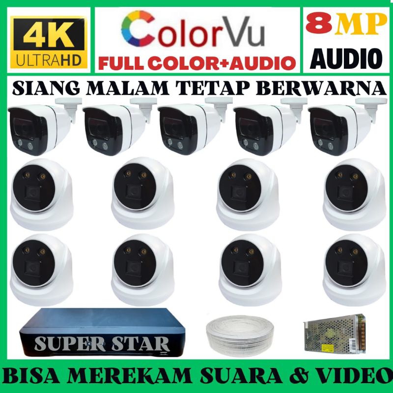 PAKET CCTV COLORVU 16 CHANNEL 13 KAMERA 8MP 4K ULTRA HD 2560P+AUDIO