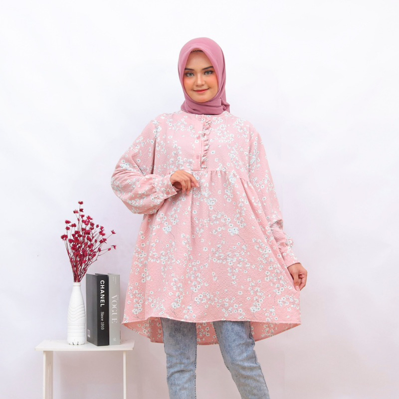 Atasan Wanita/Tunik Bahan Cey Crinkle Adem Dan Halus Full Kancing/Blouse Busui