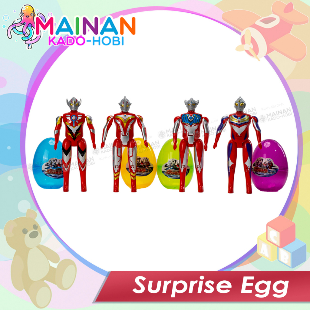 KOLEKSI MAINAN MOTORIK ANAK SURPRISE EGG TELUR KARAKTER SUPERHERO ULTRAMAN