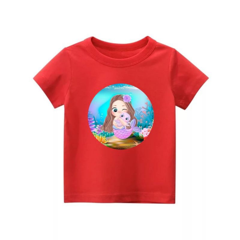 kaos anak perempuan motif putri duyung 3d