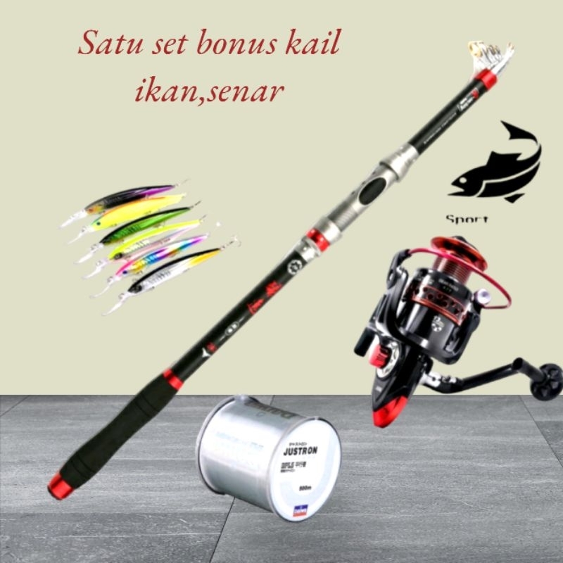 BIG PROMO COD mancing dilaut ALAT MANCING 4 IN 1 joran reel senar kail satu paket