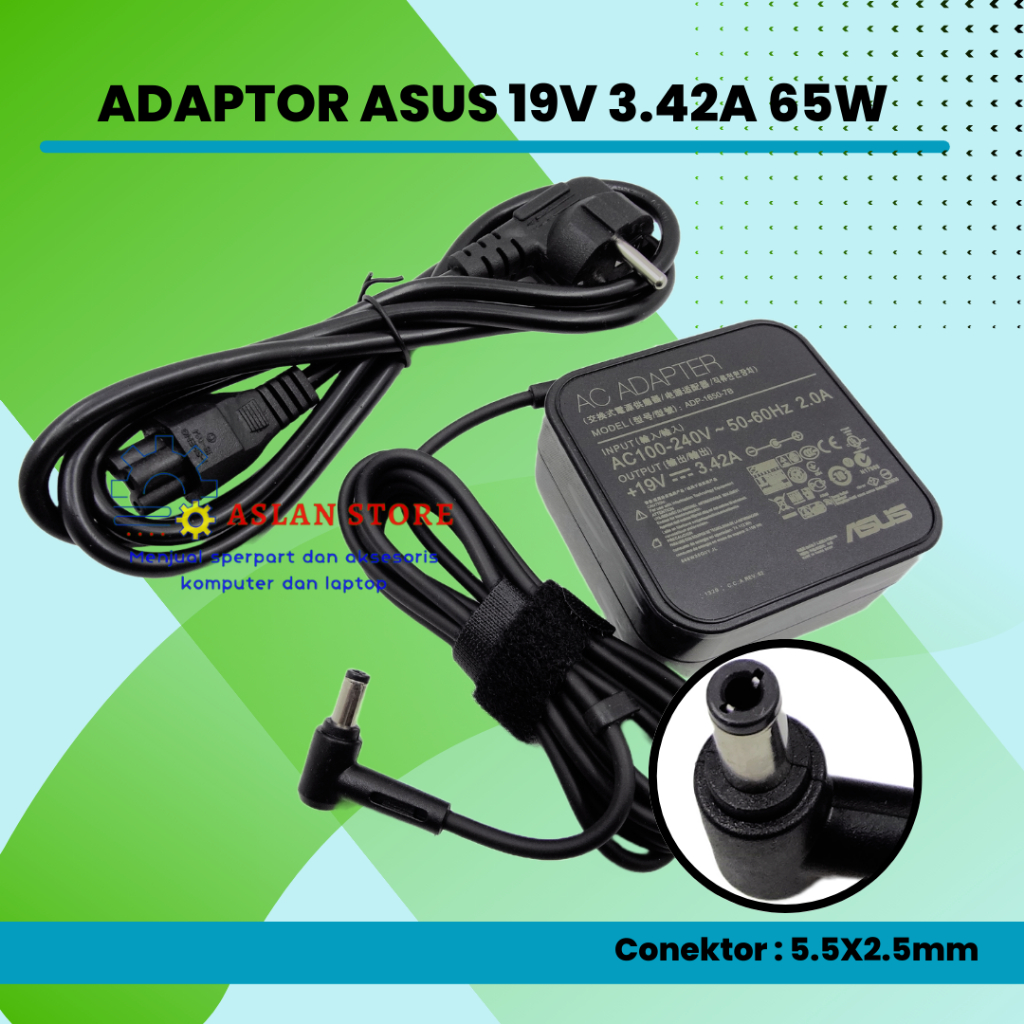 Adaptor Charger Asus 65W 19V 3.42A Square Kotak Original Asus X550C A450C Y481C S46CA S46CB S46CM S50 S50CA S50CB S50CM