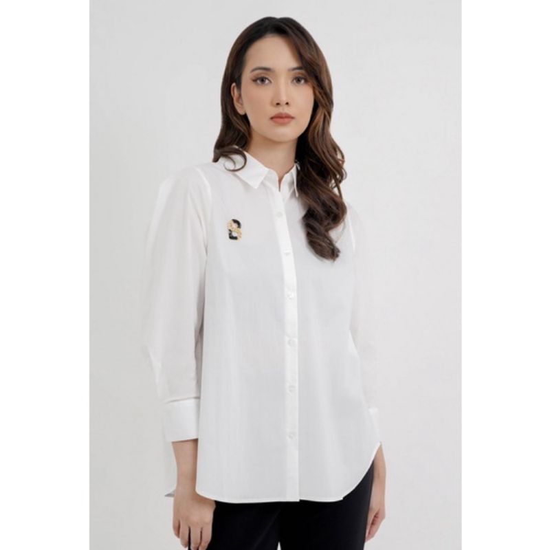 READY NEW Benang Jarum x Buttonscarves White Malva Amanda shirt with puff sleeve