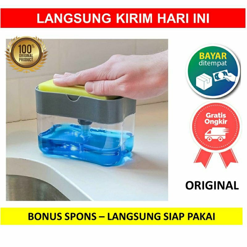 Dispenser Sabun Cuci Transparan (Bening) / Pompa Sabun 2in1Free Sponge 1pcs