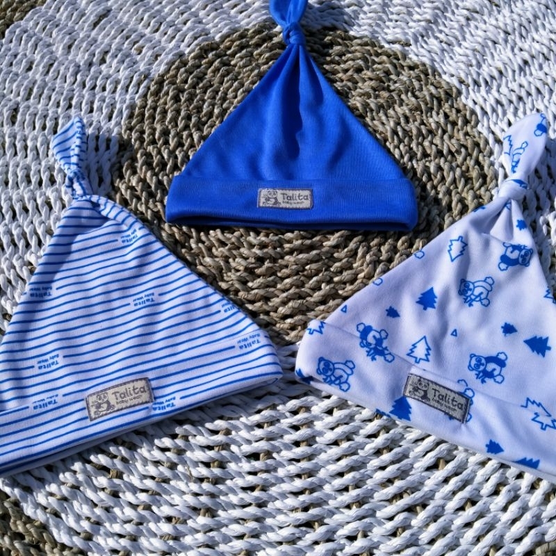 3 PCS Topi Bayi Newborn Kupluk Bayi Seri Biru Ciput Penutup Pelindung Kepala Bayi Talitababy