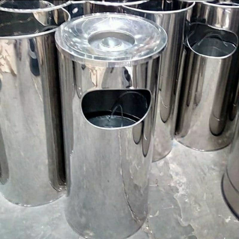 Tempat Sampah Stainless + Asbak | Tong Sampah | Tempat Sampah Mall