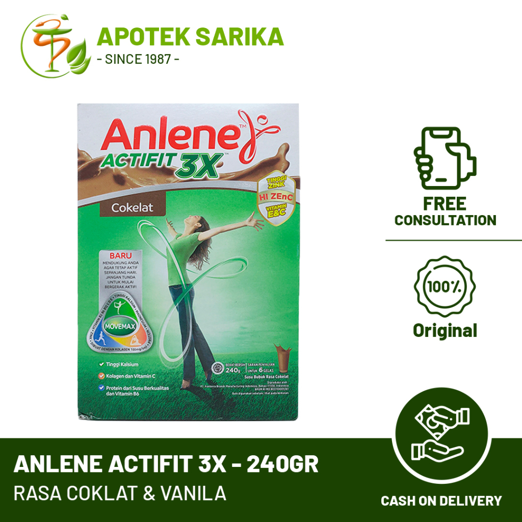 

Anlene Actifit Rasa Cokelat & Vanila 240gr (Susu Bubuk Dewasa Kalsium Tinggi Untuk Tulang, Sendi, dan Otot)