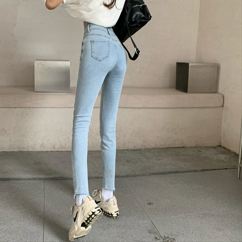 EUNII Celana Peregangan Kancingkan highwaist Wanita Jeans