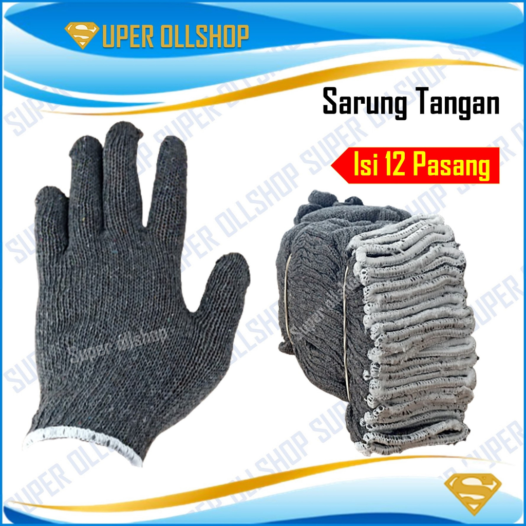 Sarung Tangan Safety / Sarung Tangan Kain Katun Abu Abu Benang Rajut Proyek Bangunan 1 Pack