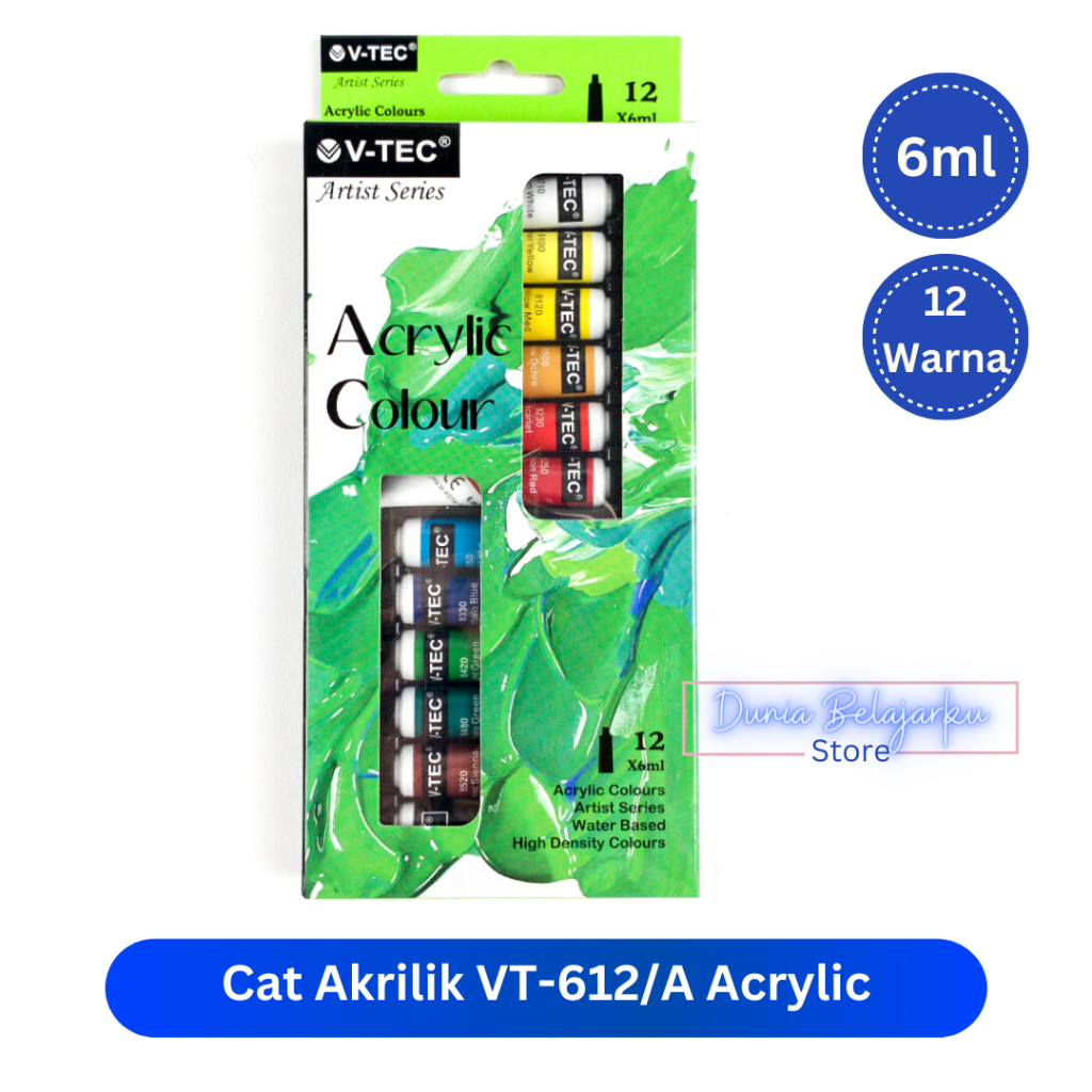 

Cat Akrilik Vtec VT-612 / Cat Acrylic Colours V-Tec 12 Warna 6ml Tube