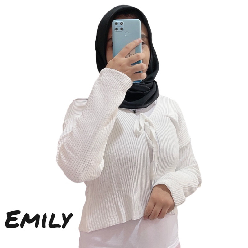 Emilly Cardigan Rajut Lengan Panjang Wanita Atasan Crop Top Knit