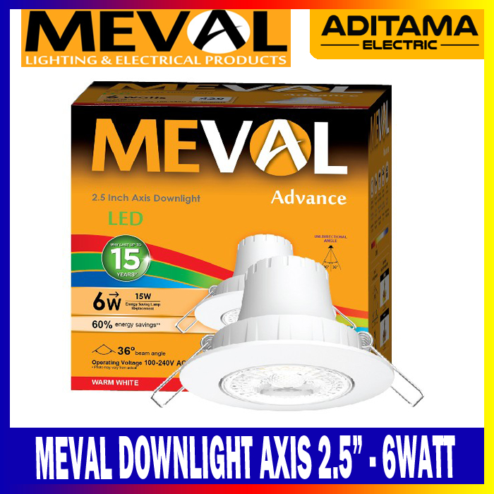 MEVAL DOWNLIGHT AXIS SPOT SOROT SPOTLIGHT 6W 6 WATT WARM WHITE KUNING