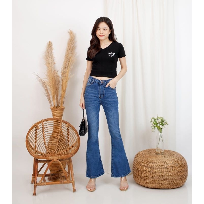 Highwaist Cutbray Jeans Wanita Modis