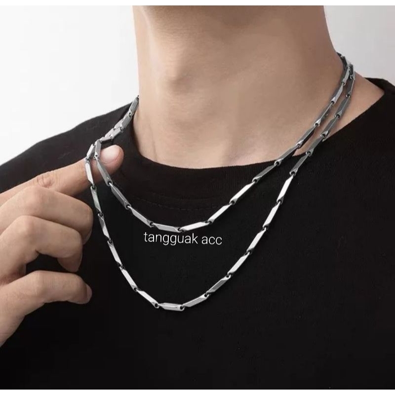 Kalung titanium rantai padi/kalung pria/ kalung rantai