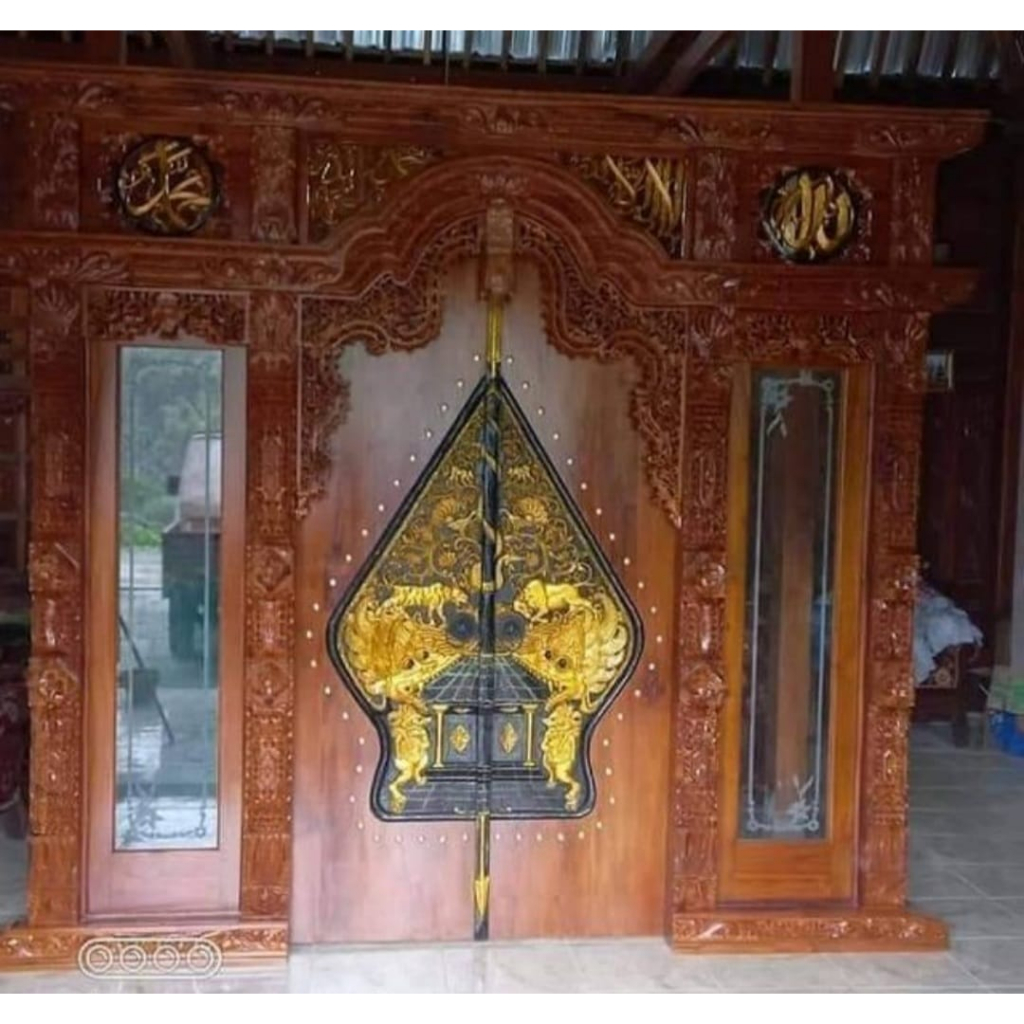 pintu gebyok ukir jati jepara ukuran 3m motif wayang