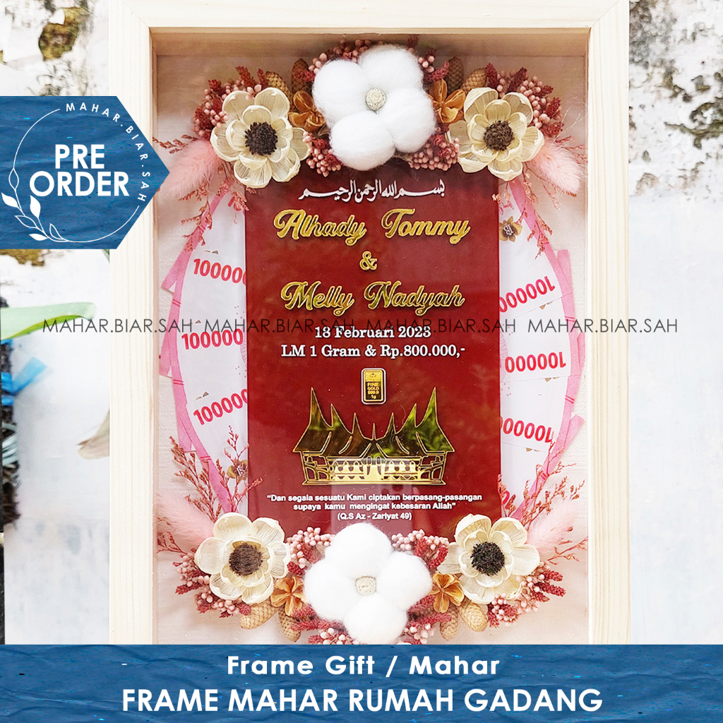 PO Mahar Akrilik Rumah Gadang / Mahar / Seserahan / Gift / Birthday Gift / Frame / Wedding / Bingkai