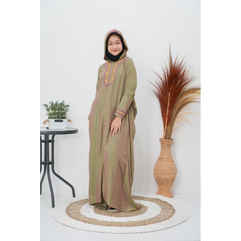 Ramdes - Gamis Hoodie Wanita Motif Bordir