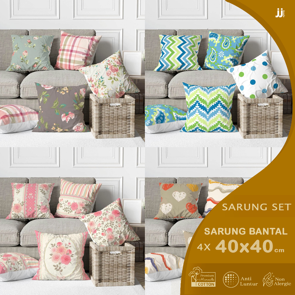 SARUNG BANTAL SOFA PRINT SET ISI 4 MIX &amp; MATCH SHABBY 40X40 CM